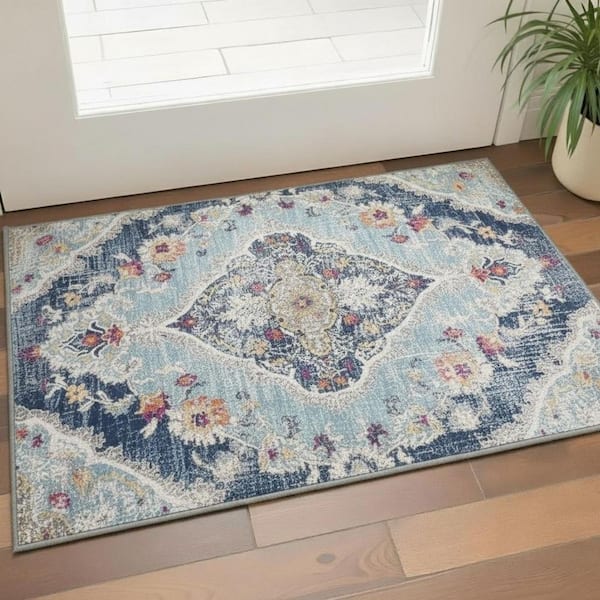 2 ft. x ft.3 Blue Oriental Washable Area Rug