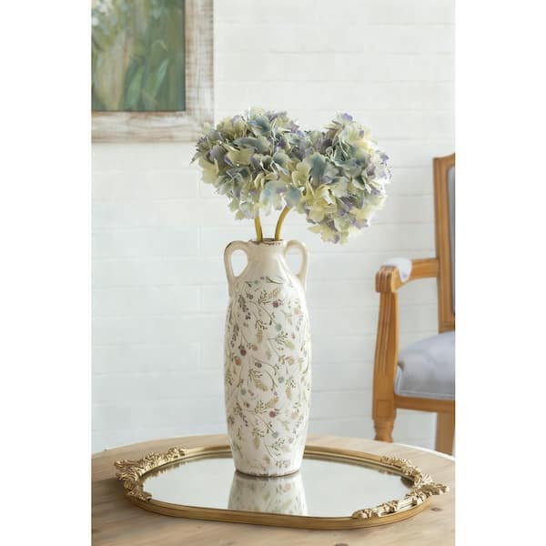 16 in. Multi-Colored Floral Motifs Decorative Ceramic Amphora Vase