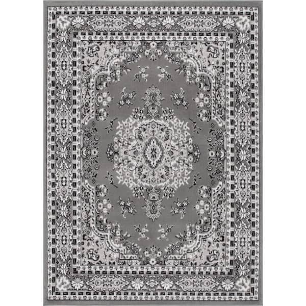 Premium Grey/Ivory 8 ft. x 10 ft. Medallion Runner Rug