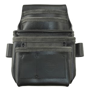 7-Pocket Black Rugged Top Grain Leather Tool Pouch