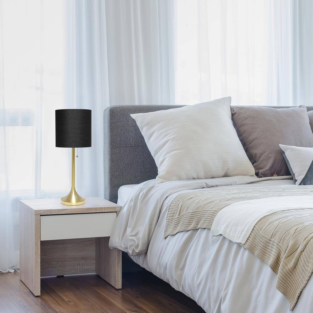 Gold Tapered Table Lamp with Black Fabric Drum Shade