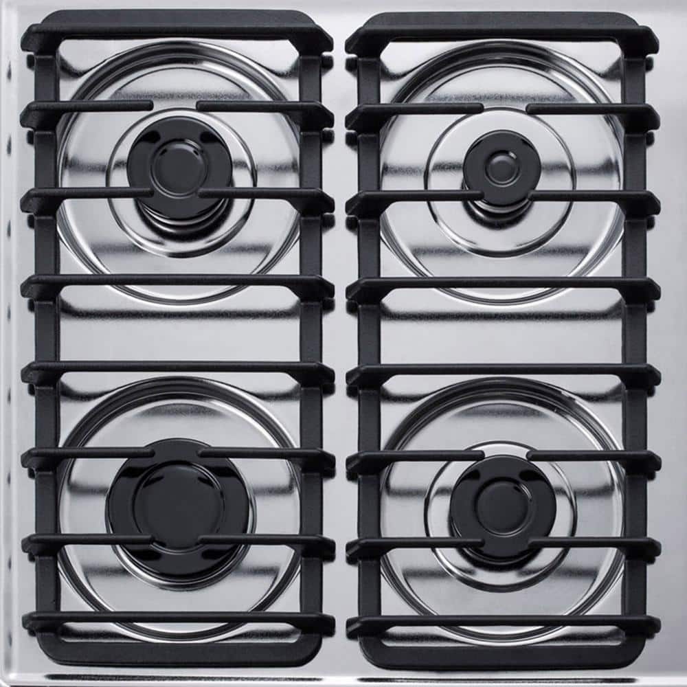 24" Chrome Gas Cooktop with 4 Sealed Burners and Cast Iron Grates