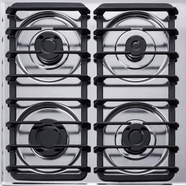 Removable Burner Caps Summit Appliance ZTL033S 24 Wide 4-Burner Gas Cooktop in Brushed Chrome with Cast Iron Grates Recessed Top and Electronic/Gas Spark Ignition Push-to-turn Knobs 