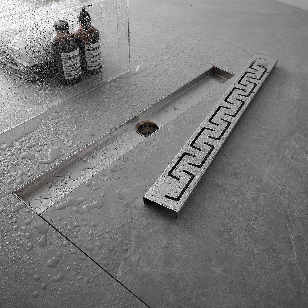 24-inch Brushed Nickel Stainless Steel Linear Shower Drain with U-shaped Pattern
