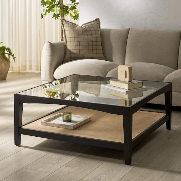 Nicolella 40 in. Black Square Glass Coffee Table