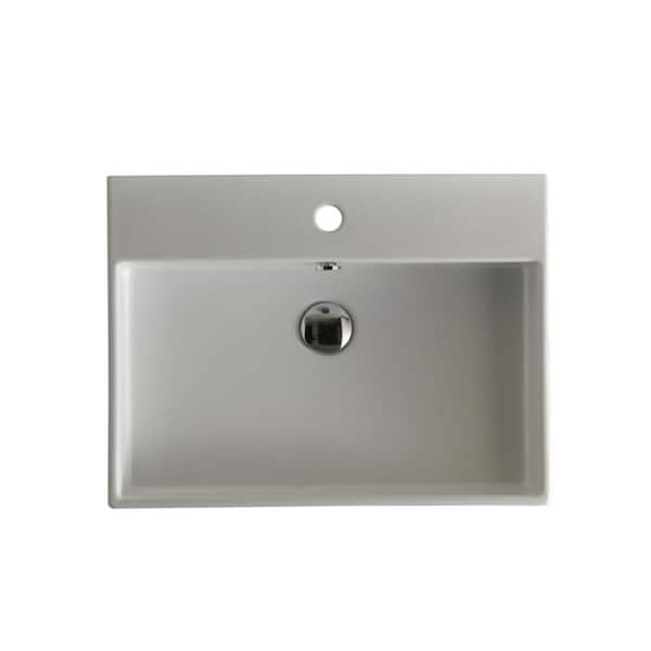 Unlimited 60 Wall Mount / Vessel Bathroom Sink in Ceramic White with 1 Faucet Hole