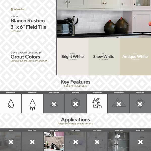 Blanco Rustico White 3 in. x 6 in. Glossy Ceramic Wall Tile (5.38 sq. ft./Case) Blanco Rustico White 3 in. x 6 in. Glossy Ceramic Wall Tile (5.38 sq. ft./Case)