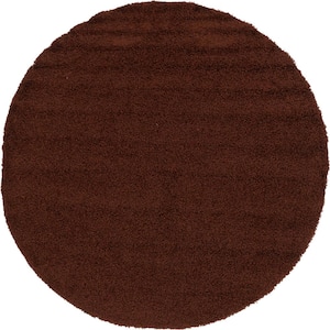 Solid Shag Chocolate Brown 8 ft. Round Area Rug