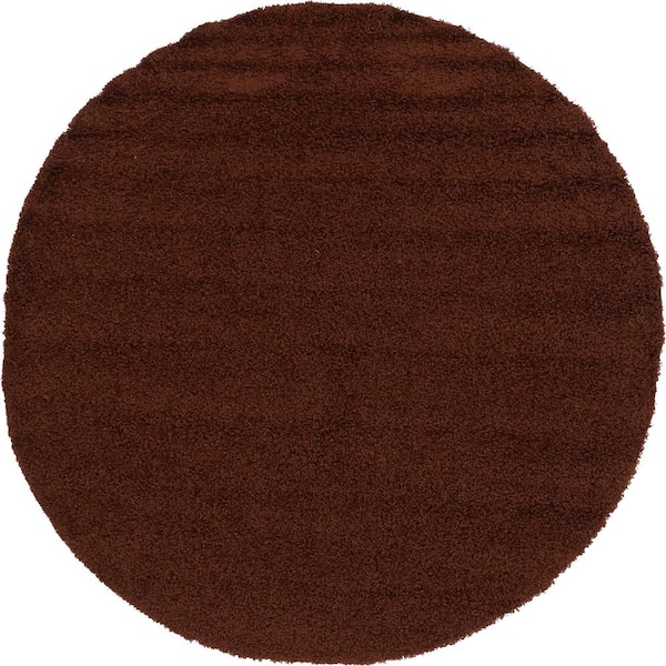 Unique Loom Solid Shag Chocolate Brown 8 ft. Round Area Rug