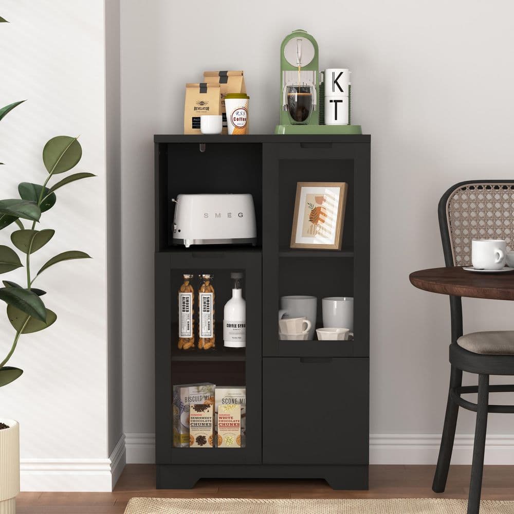 Matilda Black 39.4 in. H Accent Storage Cabinet Sideboard with Glass Doors and Drawer price history on PriceWatchPro