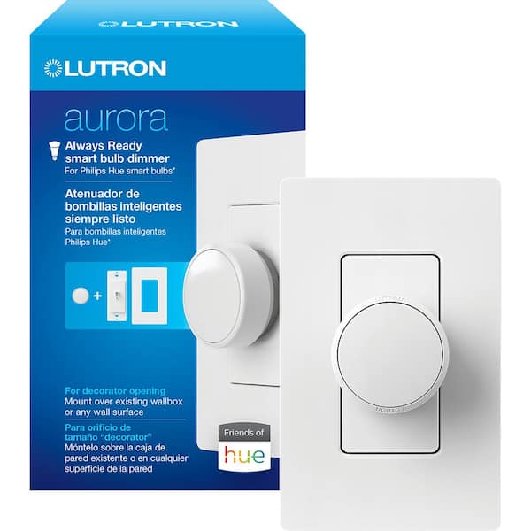 Lutron Aurora Smart Bulb Dimmer Switch for Paddle Switches, for Philips Hue Smart Bulbs, White (Z3-1BRL-PKGD-WH)