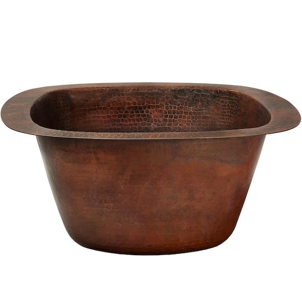 San Salvador Antique 16-Gauge Hammered Copper 15 in. Square Undermount Bar Sink with Copper Drain Basket
