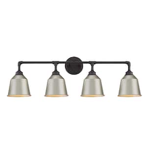 Nanterre 9 in. 4-Lights Vanity Light in Burning Gray with Painted Slive Metal Shades Wall Sconces