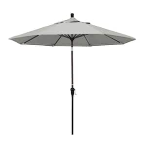 9 ft. Bronze Aluminum Pole Market Aluminum Ribs Auto Tilt Crank Lift Patio Umbrella in Granite Sunbrella