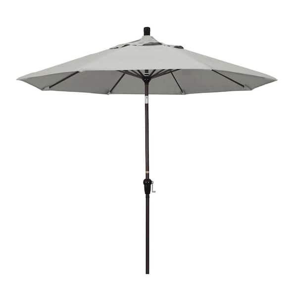 California Umbrella 9 ft. Bronze Aluminum Pole Market Aluminum Ribs Auto Tilt Crank Lift Patio Umbrella in Granite Sunbrella
