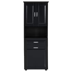 24.72 in. W x 16.29 in. D x 69.92 in. H Bathroom Cabinet with Tilt-Out Laundry Hamper and Upper Storage Cabinet, Black