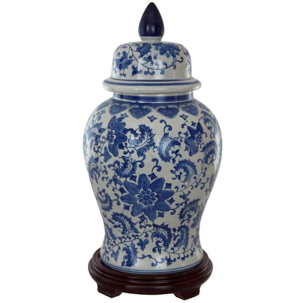 Oriental Furniture 18 in. Porcelain Decorative Vase in Blue