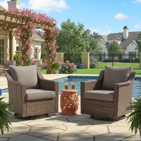 Skinny Guy Series 2-Pack Brown Wicker Outdoor Patio Glider with CushionGuard Gray Cushions