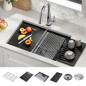 Rivet 16 Gauge Stainless Steel 27 in. Single Bowl Undermount Workstation Kitchen Sink with Accessories