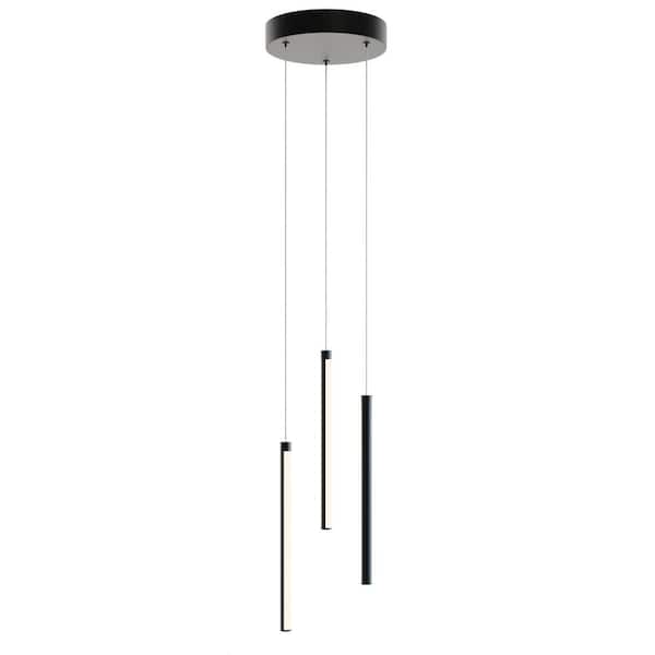 AFX Rosemont 12.75-Watt 3-Light Black Shaded Integrated LED Pendant Light with White Acrylic Shade