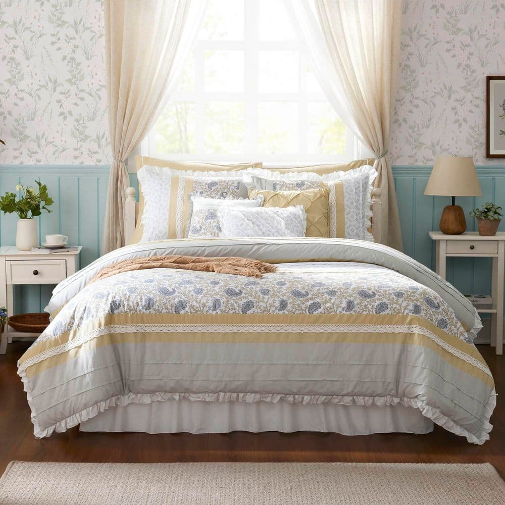 California King Yellow Cotton Reversible Comforter Set