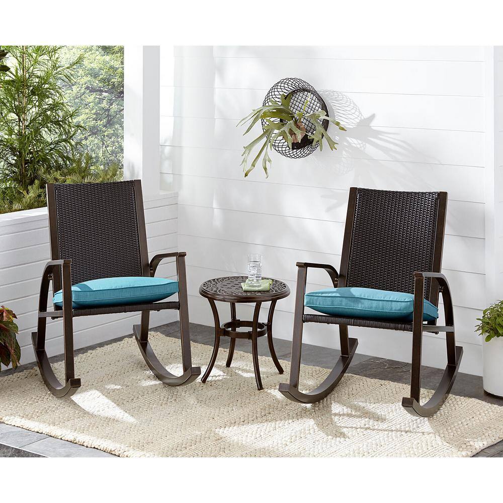 Blue Aluminum Wicker Back Rocking Chair with Cushions