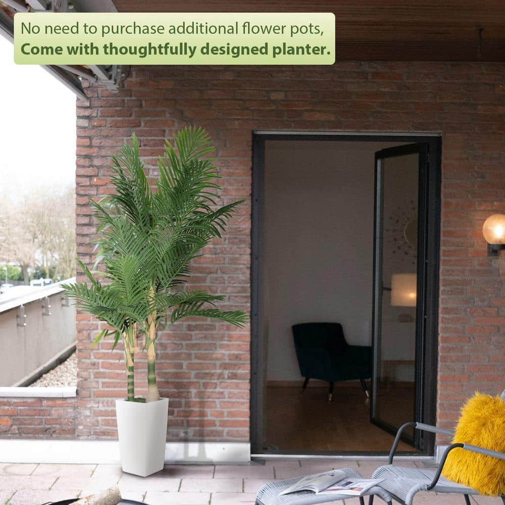 6ft Green Areca Palm Faux Plant with White Plastic Planter