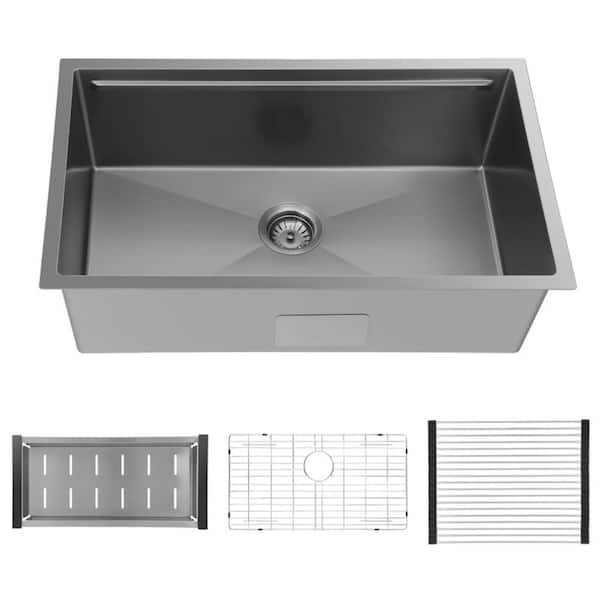 32 in. Undermount Single Bowl 18-Gauge Stainless Steel Workstation Kitchen Sink with Integrated Accessories