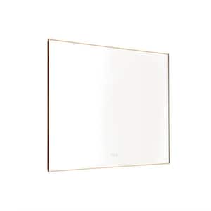 36 in. W x 48 in. H Large Rectangular Metal Framed LED Light Wall Bathroom Vanity Mirror in Gold