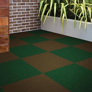 Peel and Stick Grizzly Grass 24 in. x 24 in. Pecan Artificial Grass Carpet Tiles (15-Pack)