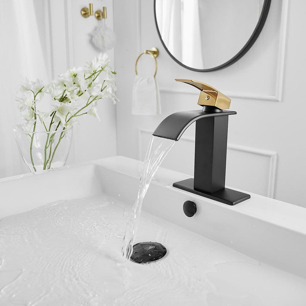 BWE Waterfall Single Handle Single Hole Low-Arc Bath Faucet Bathroom Drip-Free Vanity Sink Faucet
