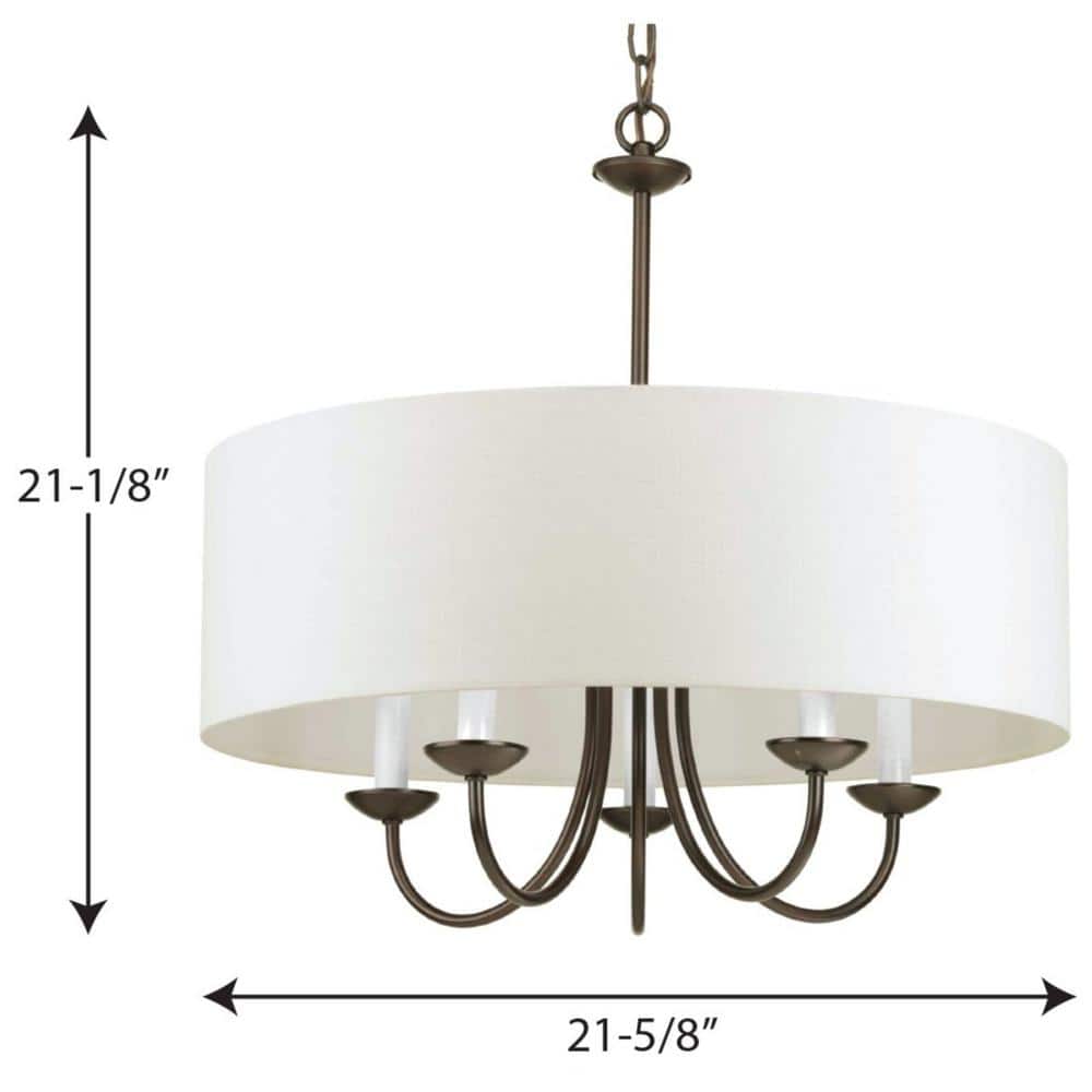 Antique Bronze Drum Shade 5-Light Pendant with White Linen