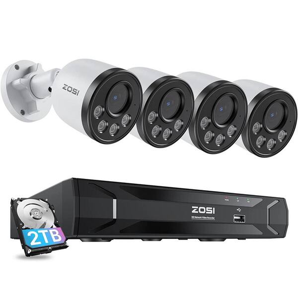 ZOSI 8-Channel 5 MP POE 2TB NVR Surveillance System with 4 Wired 4MP ...