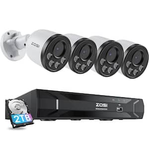 8-Channel 5 MP POE 2TB NVR Surveillance System with 4 Wired 4MP Outdoor Bullet Cameras, Human Detection, Audio Recording