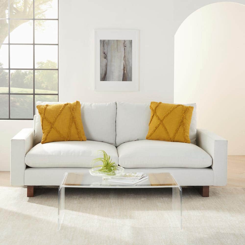 Mustard Diamond Embroidered 18" Square Cotton Throw Pillow