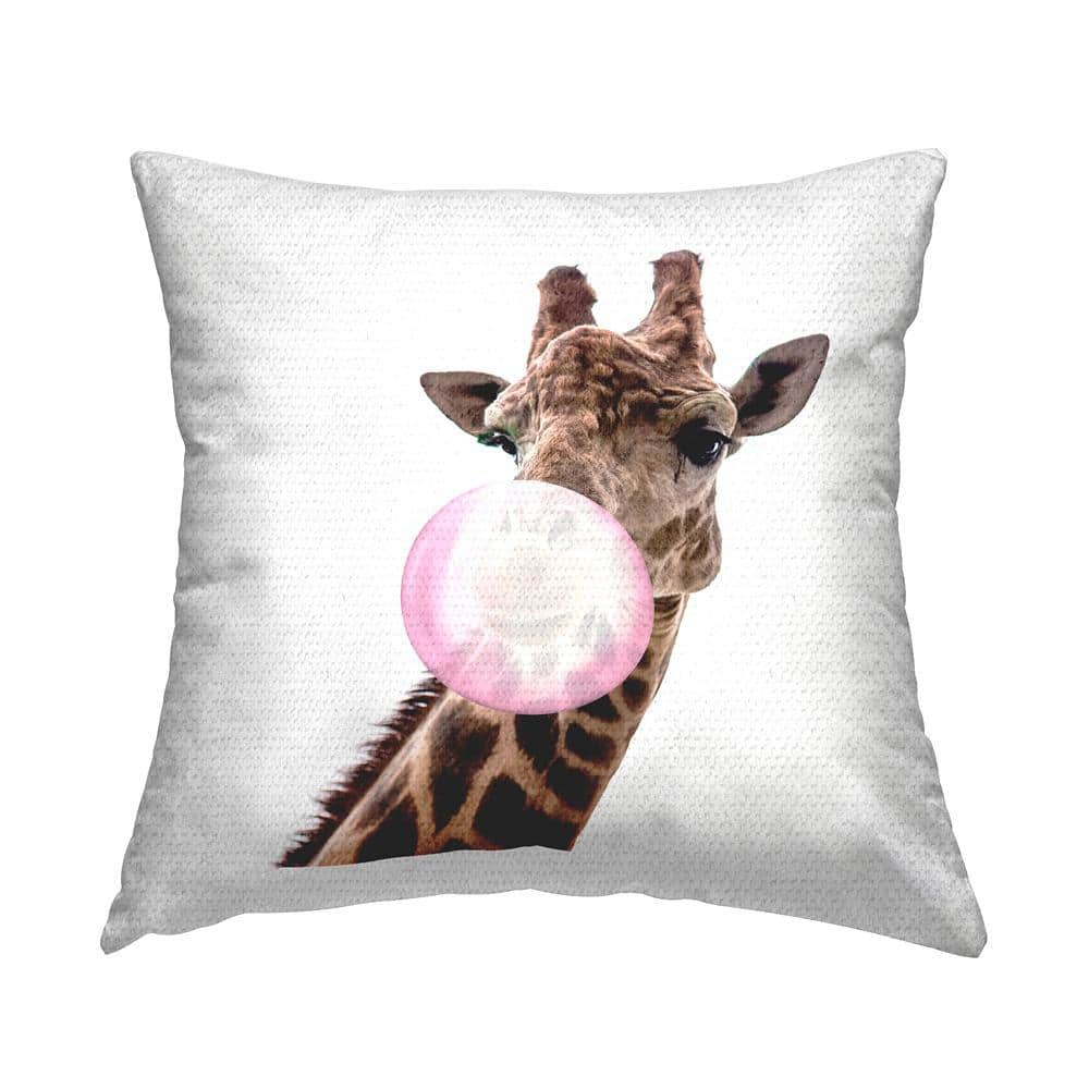 Fun Giraffe Blowing Bubblegum Brown Square Outdoor Throw Pillow price history on PriceWatchPro