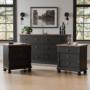 Furniture of America Windcrest Farmhouse 3-Piece Black/Rustic Oak