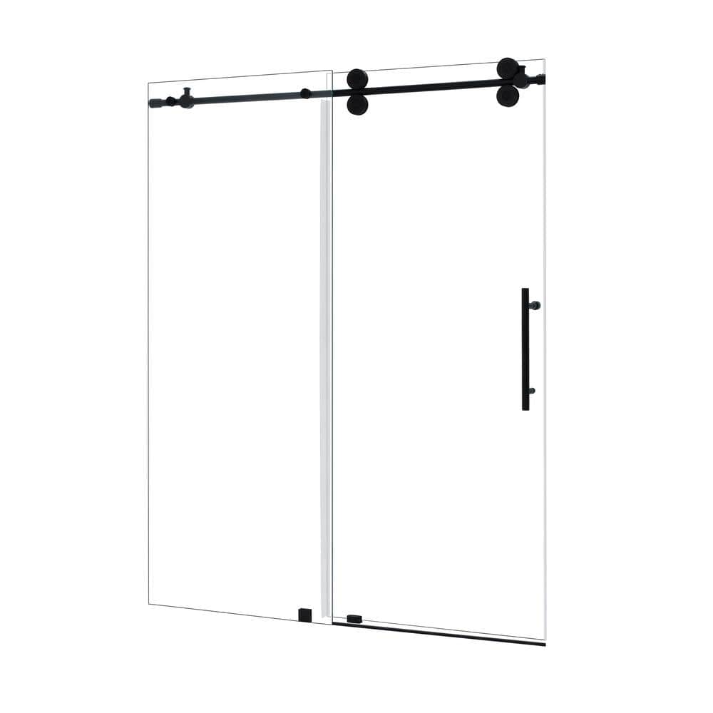 Altair Matte Black Frameless Sliding Shower Door with Clear Glass