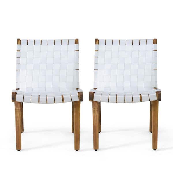 Noble House Morganton White and Teak Stationary Rope Weave Wood Outdoor Lounge Chair (2-Pack)