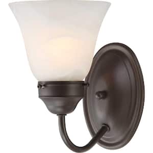 Barcelona Collection 1-Light Antique Bronze Wall Sconce with Alabaster Glass Bell Shade