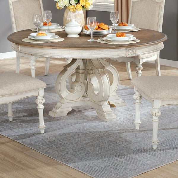 Furniture Of America Willadeene Antique White Round Dining Table Idf 3150wh Rt The Home Depot