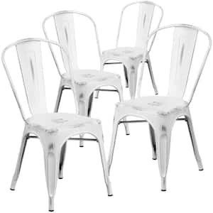 Stackable Metal Outdoor Dining Chair in White (Set of 4)