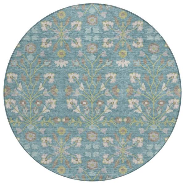 Chantille Machine Washable Indoor/Outdoor Abstract ACN3048 Teal 8 ft. x 8 ft. Round Rug
