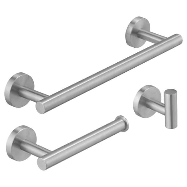 BWE 3-Piece Bath Hardware Set with Towel Hook Toilet Paper Holder and Towel Bar Wall Mount Accessory Set in Brushed Nickel