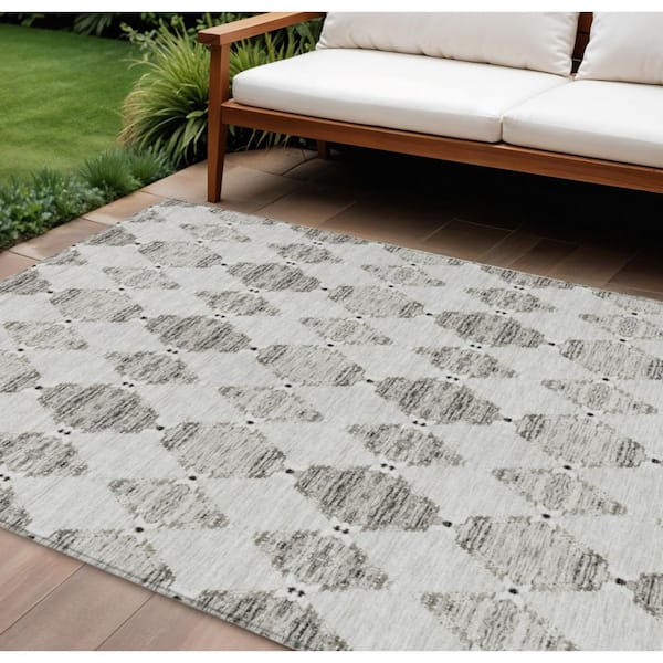 Taupe, Beige, Coffee 10 ft. x 14 ft. Woven Moroccan Polyester Rectangle Indoor/Outdoor Area Rug