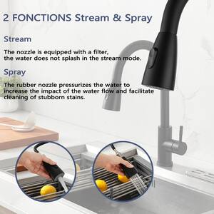 Amuring Single Handle Pull Out Sprayer Kitchen Faucet in Stainless Steel in Matte Black