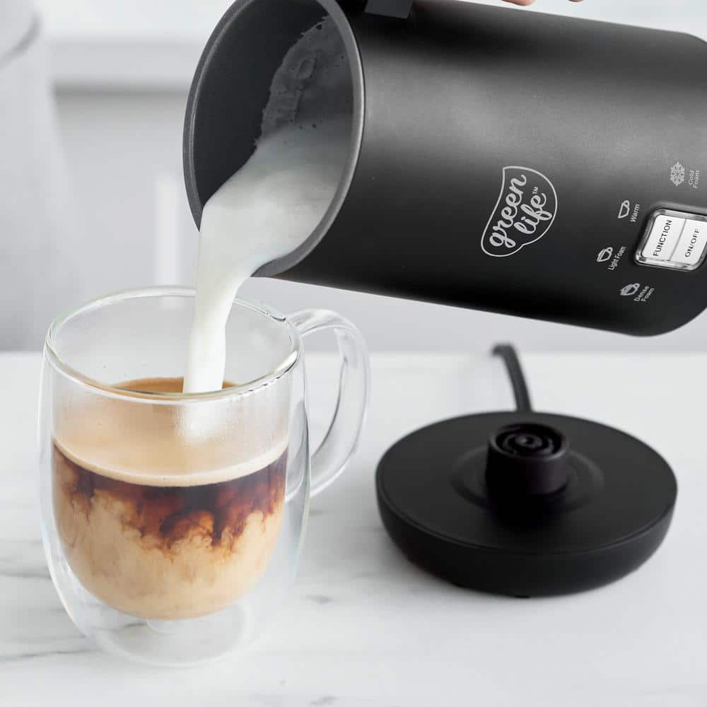 White Ceramic 10oz Electric Milk Frother with 4-in-1 Function