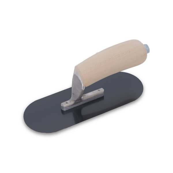 MARSHALLTOWN 8 in. x 3 in. Fully Rounded Exposed Rivet Blue Steel Trowel - Wood Handle