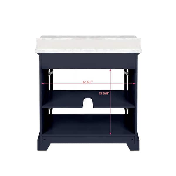 Windlowe 37 in. Single Sink Navy Blue Bath Vanity with White Carrara Marble Top (Assembled)