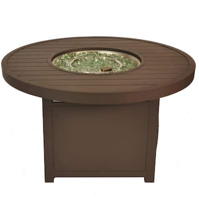 Bluegrass Living 42 Inch Outdoor Round Aluminum 50,000 BTU Propane Fire Pit Table with Crystal Glass Beads